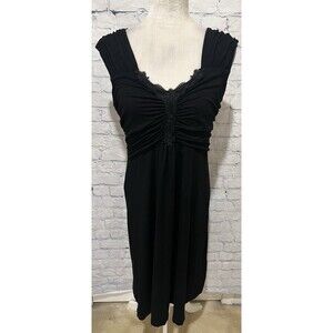 Banana Republic Lace Front Black Rayon Blend Midi Sleeveless Dress Size Large